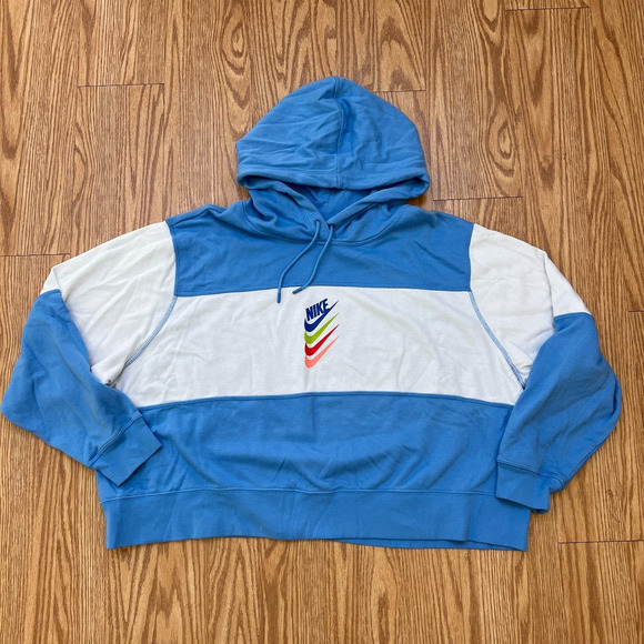 Nike Easy Hoodie women's size 2XL blue white cropped color block hoodie sweater - Picture 1 of 5
